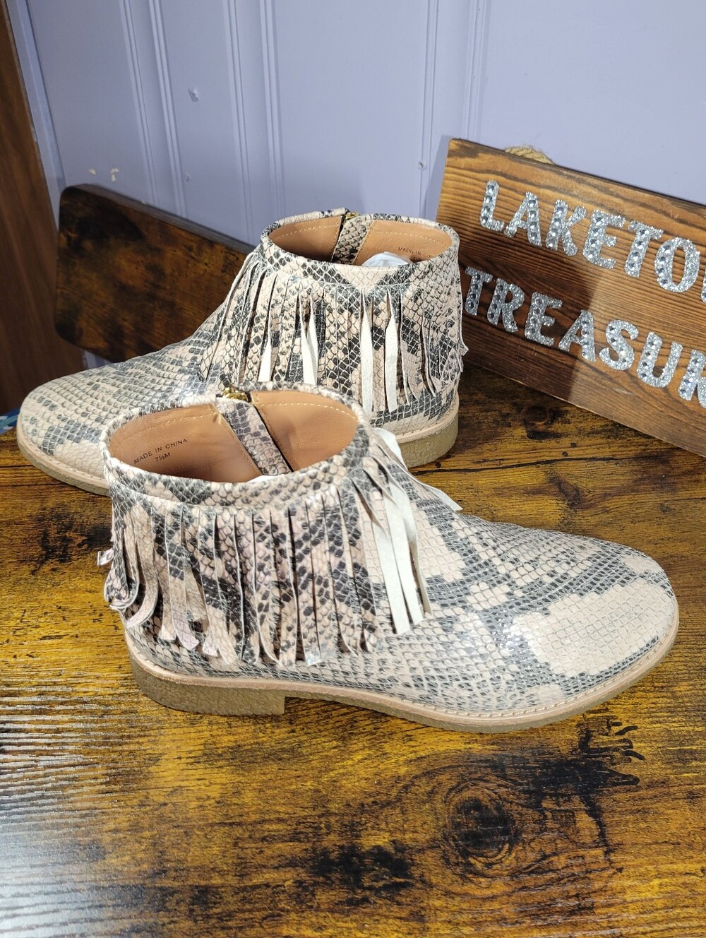 Kate Spade Fringe Ankle Boots in Snakeskin Print - Women 7.5